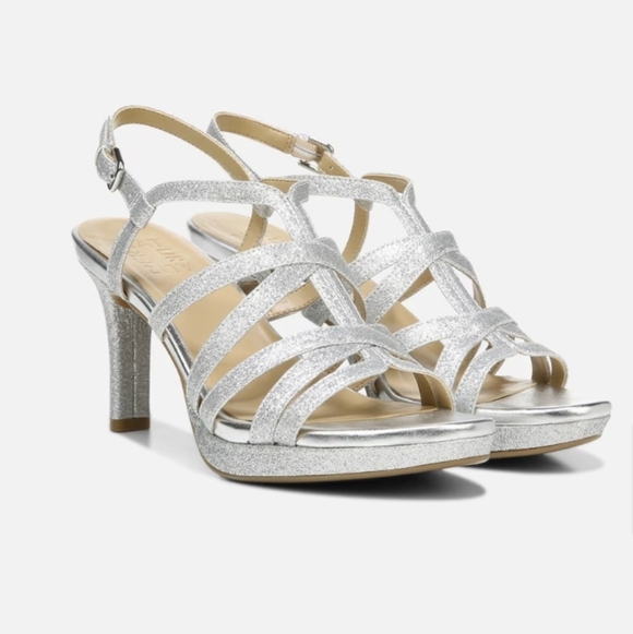 Naturalizer "Delma" Heels Sandals 9.5 Silver Metallic Like New Condition - Picture 1 of 10